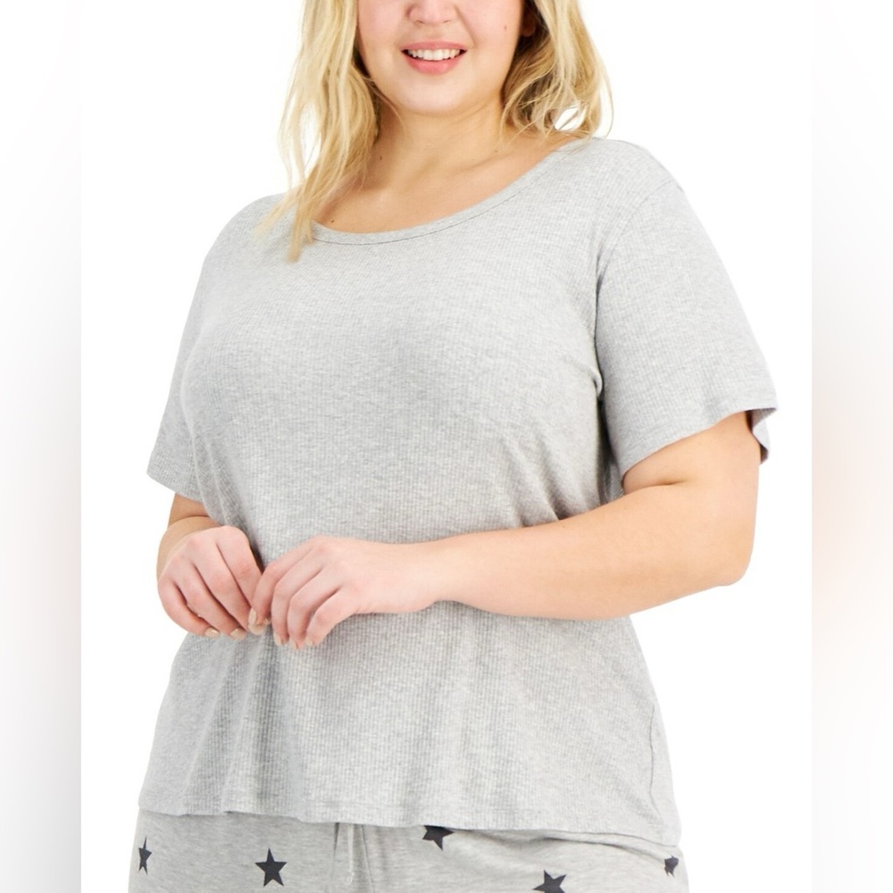JENNI Womens Sleep T Shirt Ribbed Grey Heather 1X